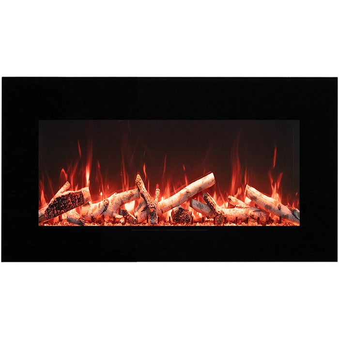 Amantii 34 Wall Mount with Black Glass Surround Birch  Media Yellow Flame