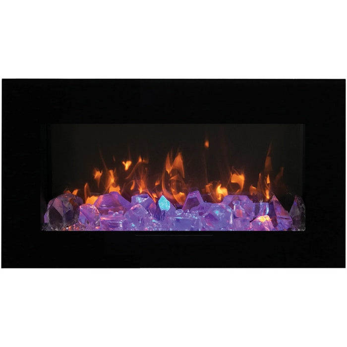 Amantii 34 Wall Mount with Black Glass Surround Ice Crystal Media Orange Flame