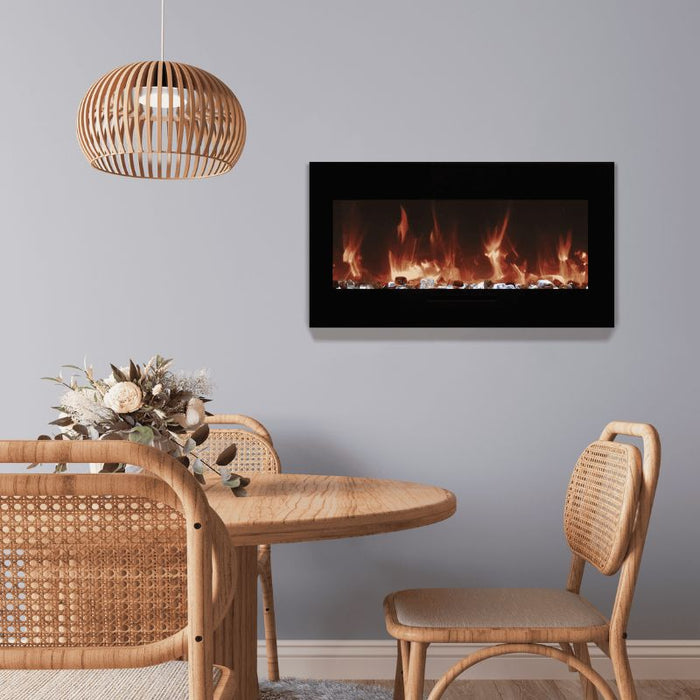 Amantii 48 Wall Mount with Black Glass Surround Dinning Room Brown Mix Media Orange Flame