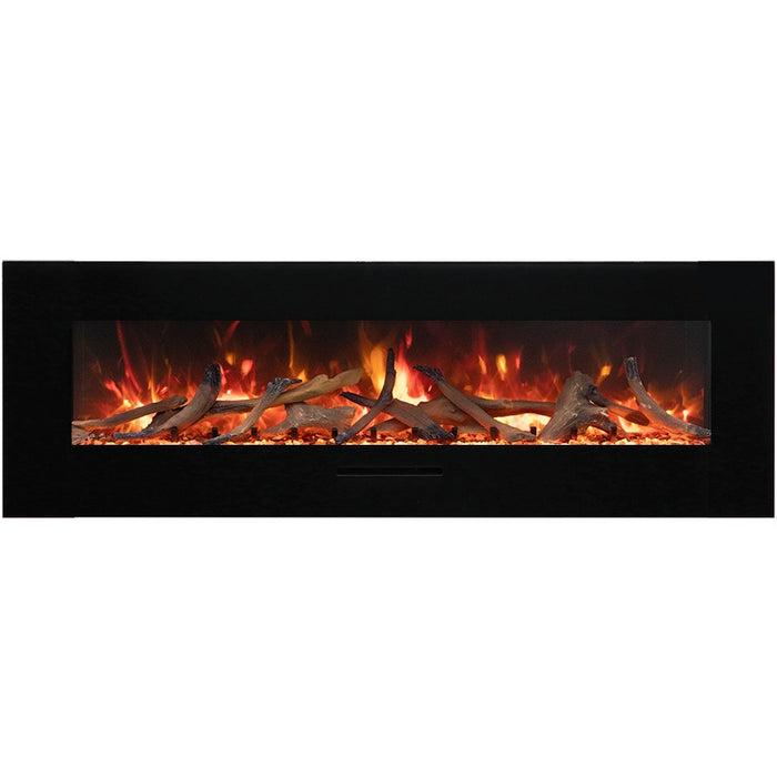 Amantii 72 Wall Mount with Black Glass Surround Driftwood Media Yellow Flame