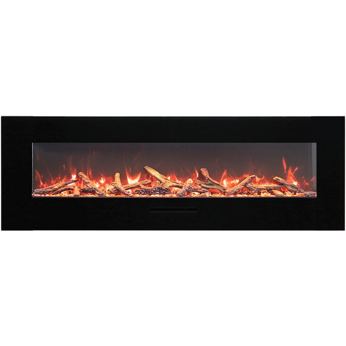 Amantii 72 Wall Mount with Black Glass Surround Oak Media Yellow Flame