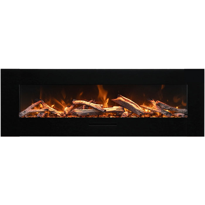 Amantii 88 Wall Mount with Black Glass Surround Rustic Media Yellow Flame