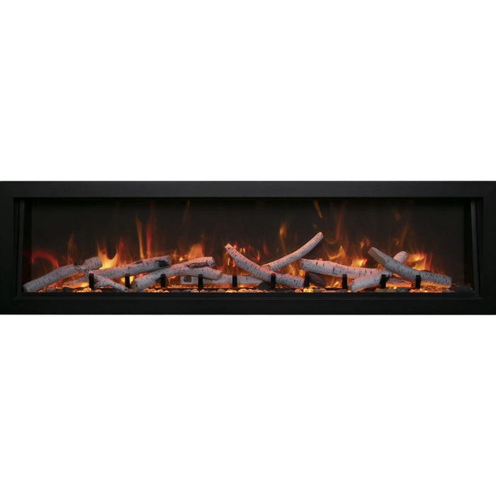 Amantii Panorama Deep & Xtra Tall Built-In Linear Electric Fireplace Brich Log set Amber Glass Media