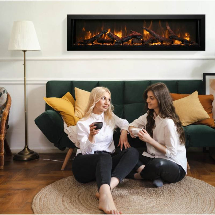 Amantii Panorama Deep & Xtra Tall Built-In Linear Electric Fireplace Living Room Oak log set