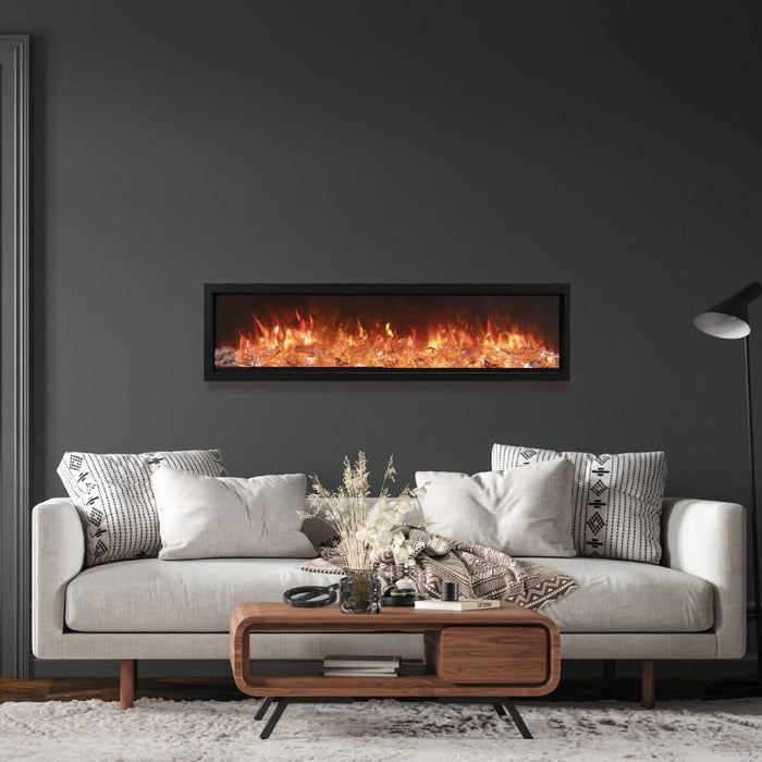 Amantii Symmetry Bespoke 50 Linear Electric Fireplace Ice Media Orange Flame Living Room