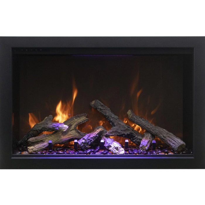 Amantii Traditional Bespoke Smart 33 Built-InInsert Electric Fireplace Split Log Set with pebbles magenta lights no trim