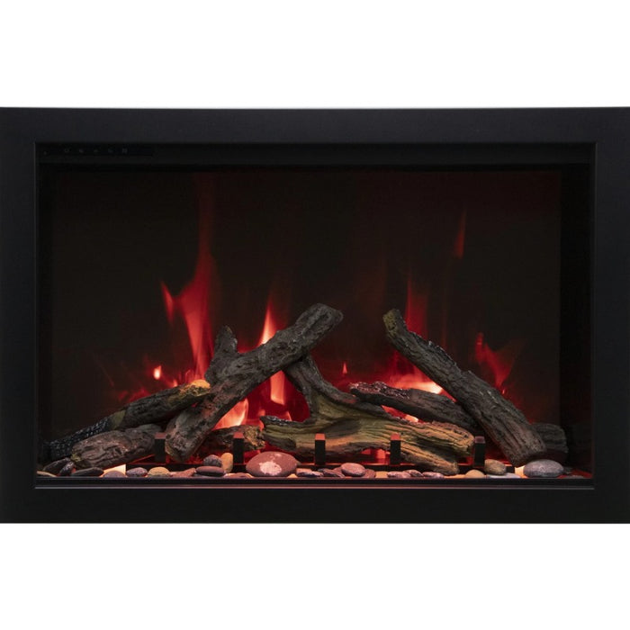 Amantii Traditional Smart 26 Built-InInsert Electric Fireplace Oak with Crystal pebbles no trim yellow lights