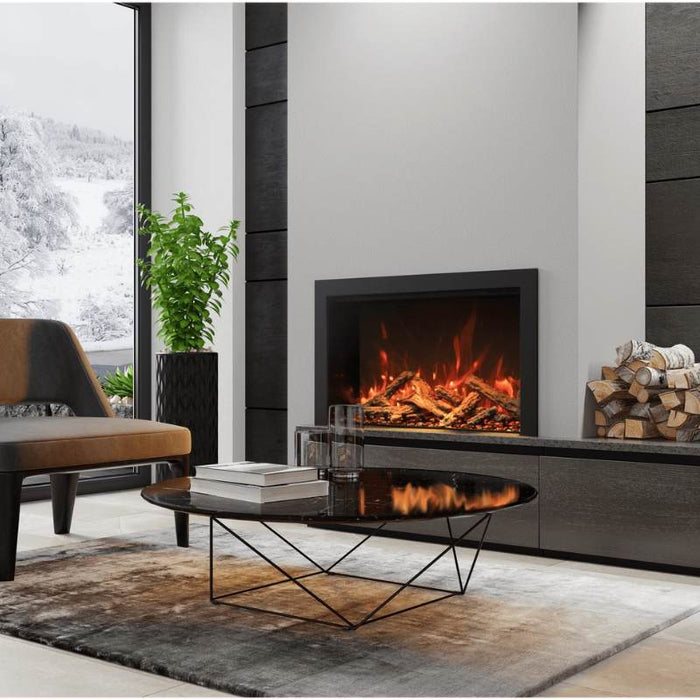 Amantii Traditional Smart 26 Built-InInsert Electric Fireplace snow background Oak Log Set with Pebbles no trim