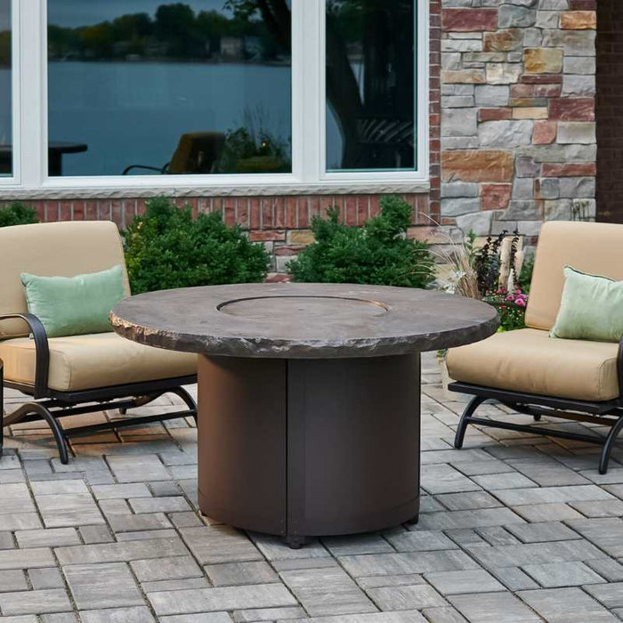 Beacon 48 Round Gas Fire Pit Table Marbleized Noche Place at the Front Yard with Concrete Burner Cover