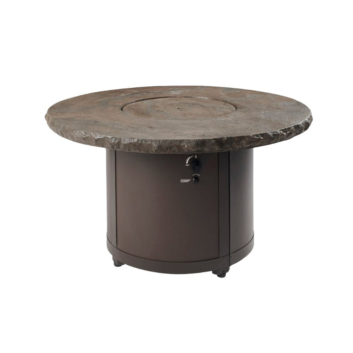 Beacon 48 Round Gas Fire Pit Table Marbleized Noche with Concrete Burner Cover