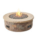 Bronson Block Round Gas Fire Pit Kit with Limestone Tan Top with Tumbled Lava Rock plus Fire Burner On