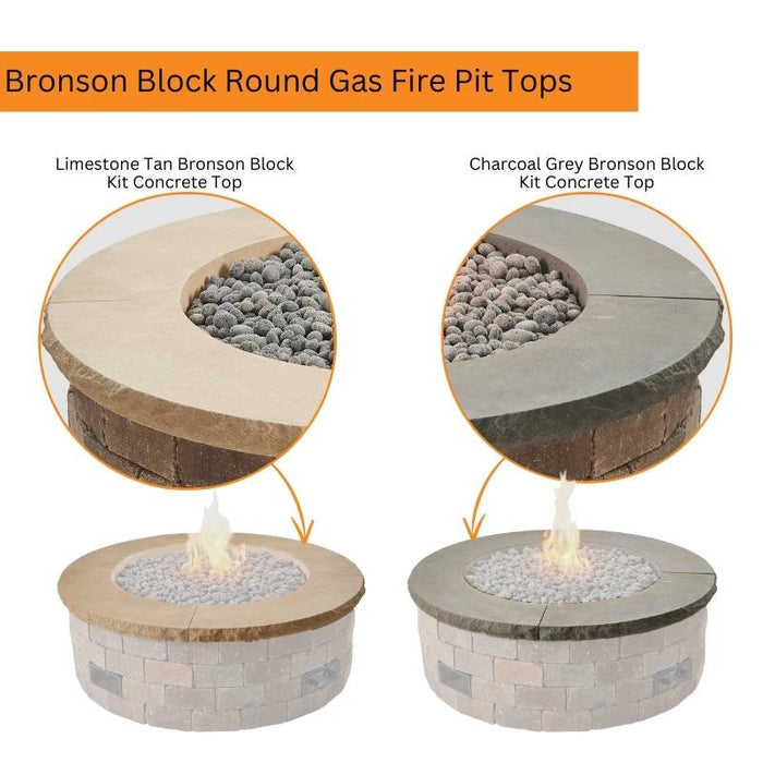 Bronson Block Round Gas Fire Pit Tops Charcoal Grey Bronson Block Kit Concrete Top and Limestone Tan Bronson Block Kit Concrete Top V1