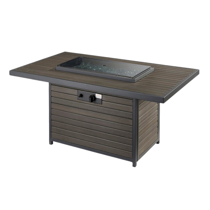 Brooks Rectangular Gas Fire Pit Table with Folding Glass Wind Guard and Clear Tempered Fire Glass Gems