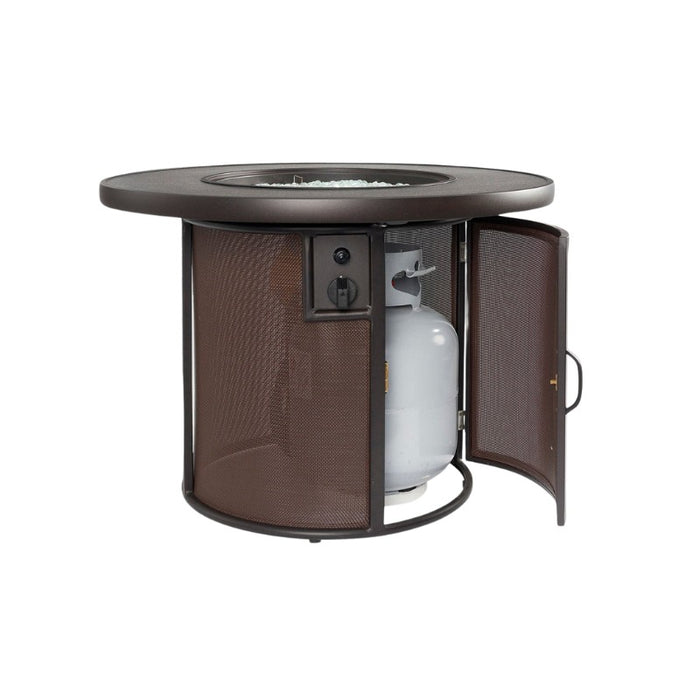 Brown Stonefire Round Gas Fire Pit Table Gas Tank Storage Open