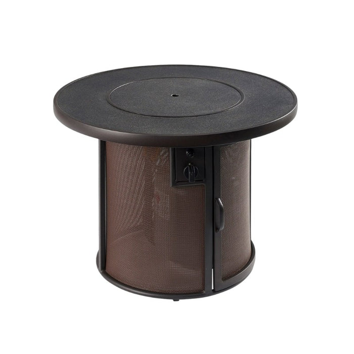 Brown Stonefire Round Gas Fire Pit Table with Composite Burner Cover