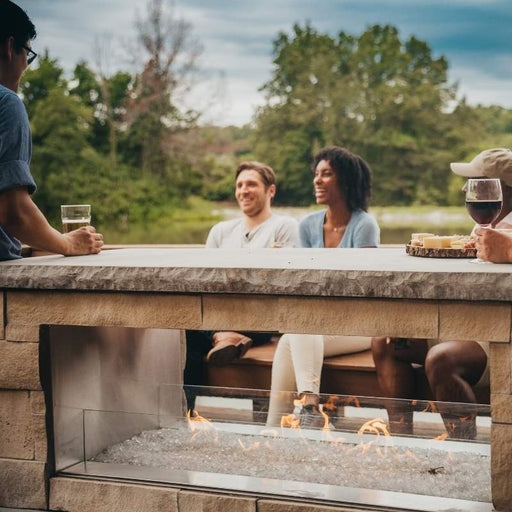 Carol Rose 48 See-Through Vent-Free Outdoor Linear Fireplace Friends Around the Fireplace Having a Good Time