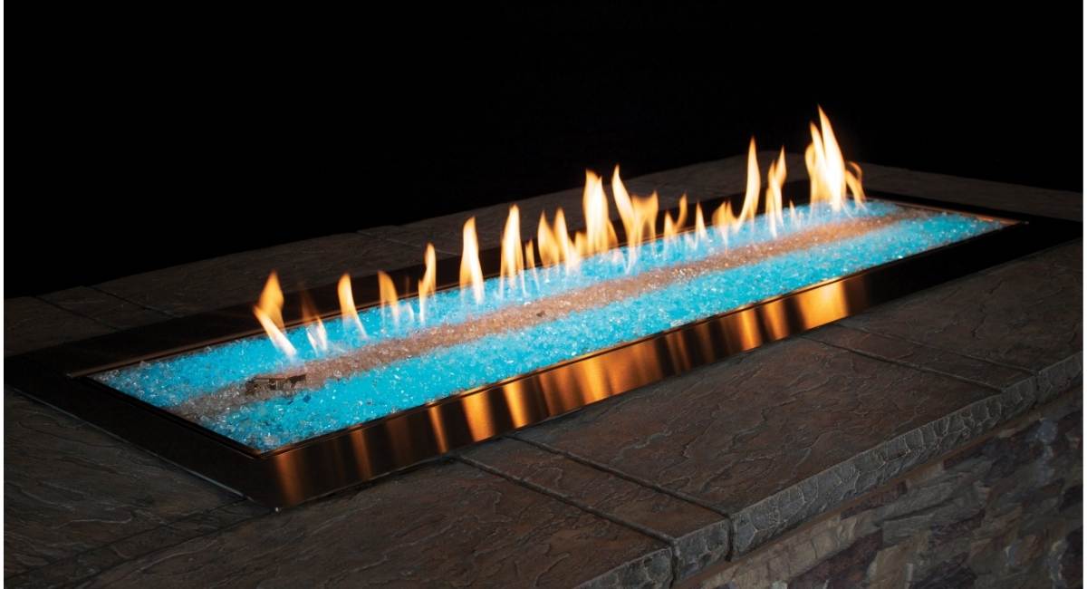 Carol Rose Premium Outdoor Fire Pit with Blue LED Lights at Night