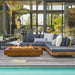 Cedar Park Fire Pit - Corten Steel  108" Placed in Poolside Lounge Area with Lava Rock V2