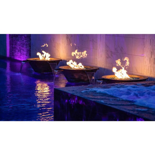 Charleston 360° Water Fire & Water Bowl - Hammered Copper Placed in Backyard Garden Water Area with Lava Rock V2