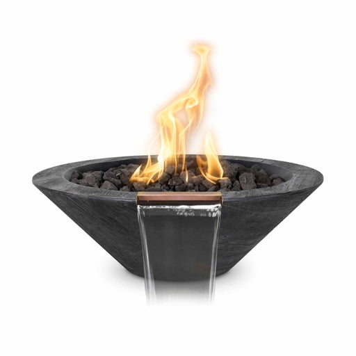 Charleston Fire & Water Bowl - Wood Grain Concrete 24" Ebony with Lava Rock