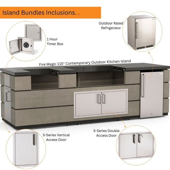 Contemporary 115 Outdoor Kitchen Island with Refrigerator Bundles Inclusions