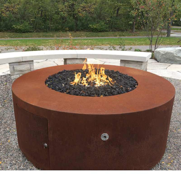 Corten Steel Unity Aged Corten Steel with Lava Rock plus Fire Burner On Installed at Campfire Cirle