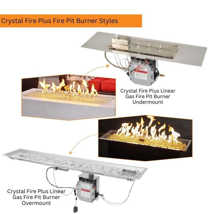 Crystal Fire Plus Linear Gas Fire Pit Burner Undermount and Overmount Install Style V1