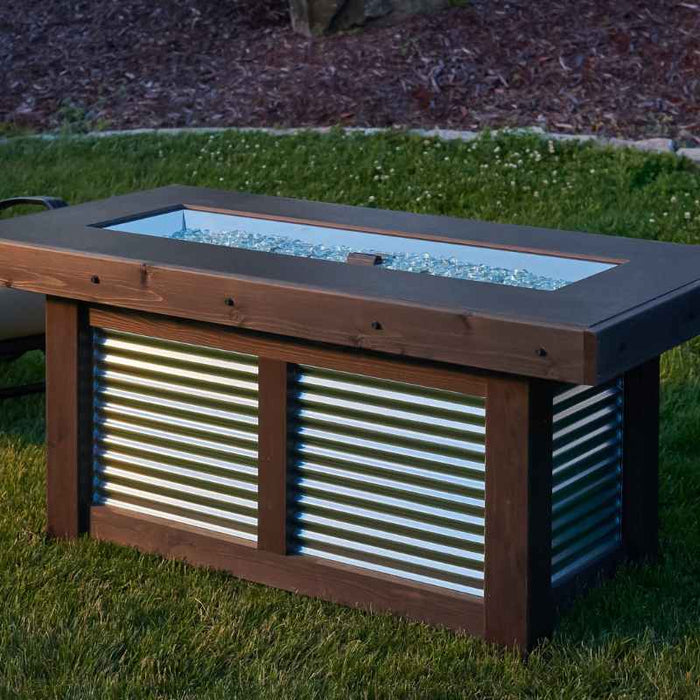 Denali Brew Linear Gas Fire Pit Table Outdoor plus Clear Tempered Fire Glass Gems Scaled