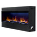  Dimplex66_Optimyst Linear Electric Fireplace on white background with acryllic ice and driftwood media