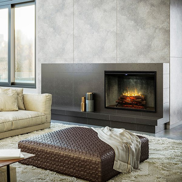 Dimplex Revillusion 42 Built-In Firebox Weathered Concrete Modern Living Room Install