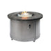 Edison Round Gas Fire Pit Table with Clear Tempered Fire Glass Gems Plus Fire Burner On 