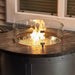 Edison Round Gas Fire Pit Table with Clear Tempered Fire Glass Gems Scaled plus Fire Burner On Scaled and Glass Wind Guard Scaled