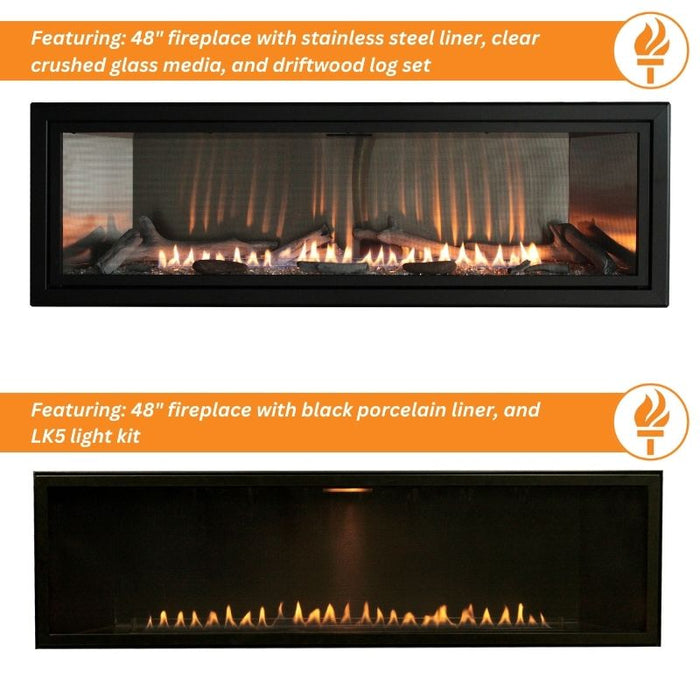 Empire Boulevard 48-Inch Vent-Free Linear Gas Fireplace with Comparing Liner and Light Kit Options