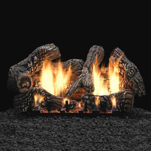 Empire Super Charred Oak Vented Gas Log Set Close-Up Flame On Black Background