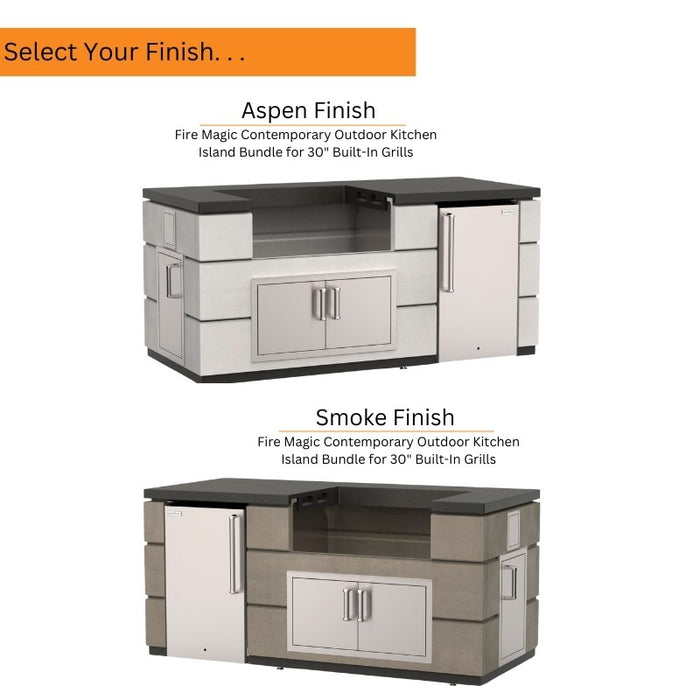 Fire Magic Contemporary Outdoor Kitchen Island Bundle for Gourmet Griddle Aspen and Smoke Finish Styles