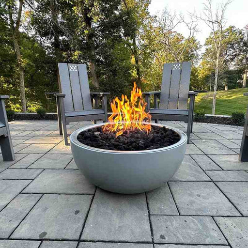 HPC Fire Aluminum Spun Gas Fire Bowl Lava Rock Outdoor Close-up