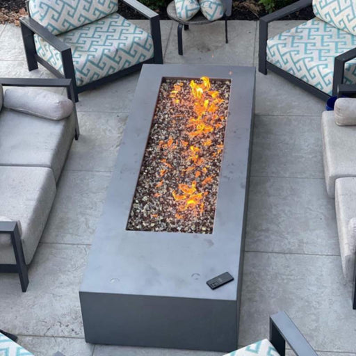 HPC Fire H-Burner Rectangular Fire Pit Burner Insert in Hang Out Area with Fire Glass