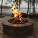 HPC Fire Round Flat Fire Pit Burner Insert in Lakeside with Arizona Weathered Oak and Ceramic River Rock and Rolled Lava Stone