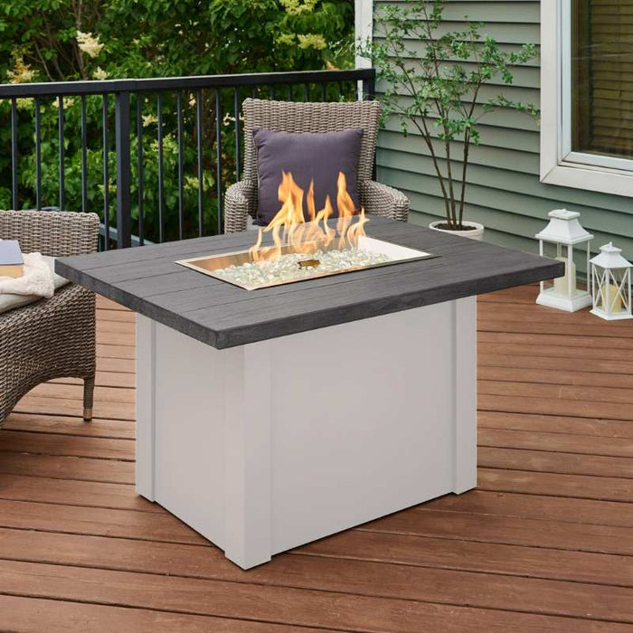 Havenwood 44 with Carbon grey Everblend top and White base on Balcony with Clear Tempered Fire Glass Gems Fire Burner On