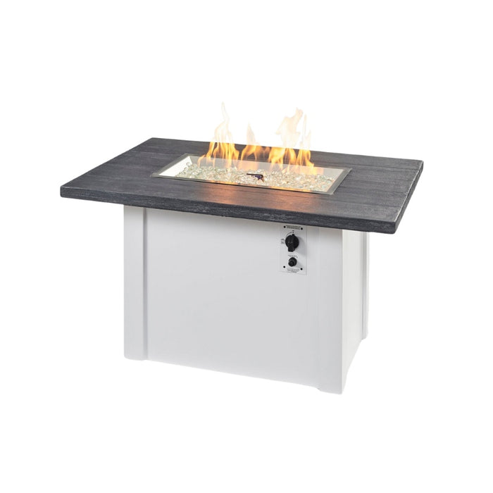 Havenwood 44 with Carbon grey Everblend top and White base with Clear Tempered Fire Glass Gems Fire Burner On