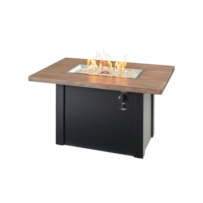 Havenwood 44 with Driftwood Everblend top and Luverne Black base with Clear Tempered Fire Glass Gems Fire On