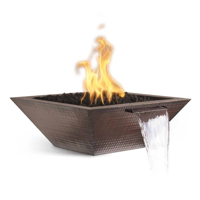 Malibu Fire & Water Bowl - Hammered Copper with Lava Rock plus Fire Burner On White background