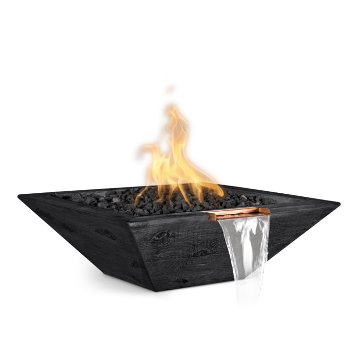 Malibu Fire & Water Bowl - Wood Grain Concrete Ebony with Lava Rock plus Fire Burner On White Background