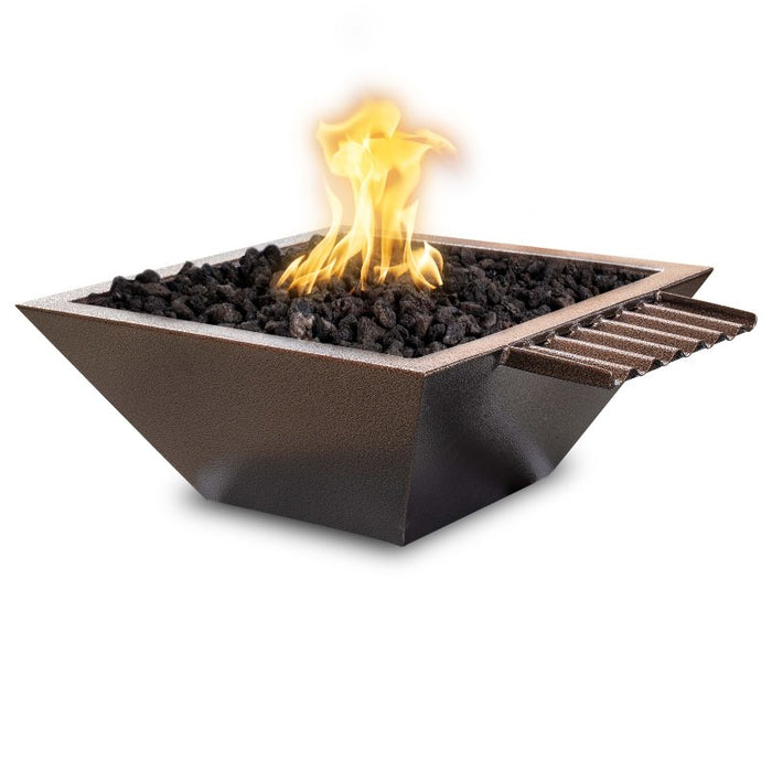 Malibu Gravity Spill Fire & Water Bowl - Copper Vein Stainless Steel with Lava Rock plus Fire Burner On