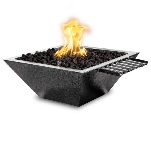 Malibu Gravity Spill Fire & Water Bowl - Silver Vein Stainless Steel with Lava Rock plus Fire Burner On