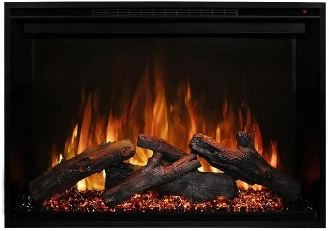 Modern Flames 26 Redstone Built-In Insert Electric Fireplace Face on orange flames logs on - c5ca2900-f284-4c14-98ad-14078dcf1a20