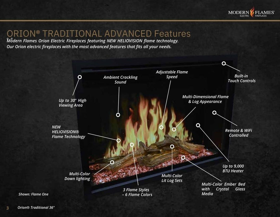 Modern Flames Orion Traditional Heliovision Virtual Electric Fireplace Advanced Features - 249469fa-c484-4984-97f0-868290106120