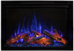 Modern Flames Redstone Built-In Insert Electric Fireplace Face on blue flames logs on