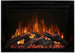 Modern Flames Redstone Built-In Insert Electric Fireplace Face on orange flames logs on