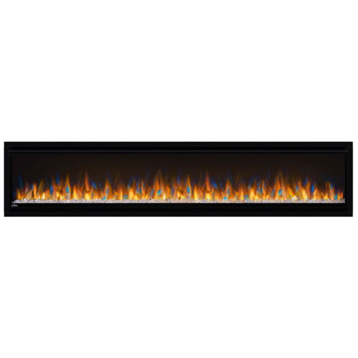 Napoleon Alluravision 74 Built-In Wall Mount Linear Electric Fireplace NEFL74CHD-1 multicolor flame and crystal ember glass media on white background